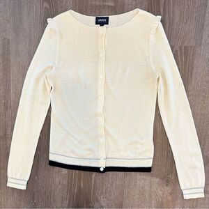Armani Jeans Cream Cardigan Wool Blend XXS Black Hem Ruffle Shoulder